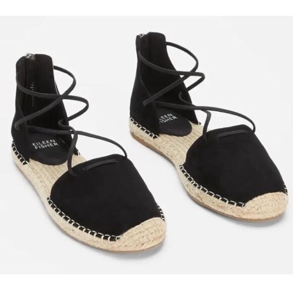 Eileen Fisher Tumbled Leather D’Orsay Flat Espadrille Sandal size 10 - Picture 1 of 12